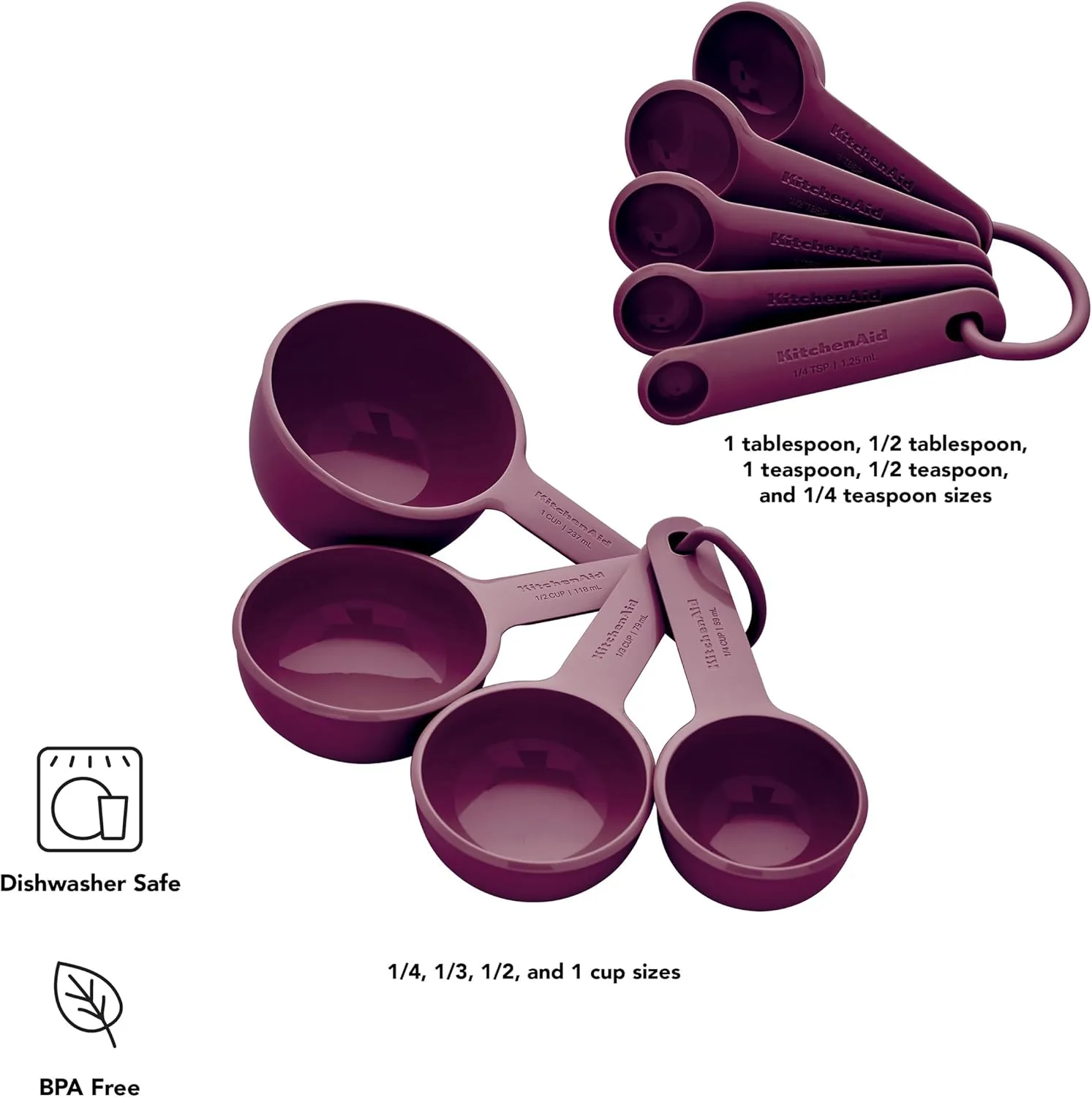 KitchenAid Juego de tazas y cucharas medidoras, color remolacha, 9 piezas