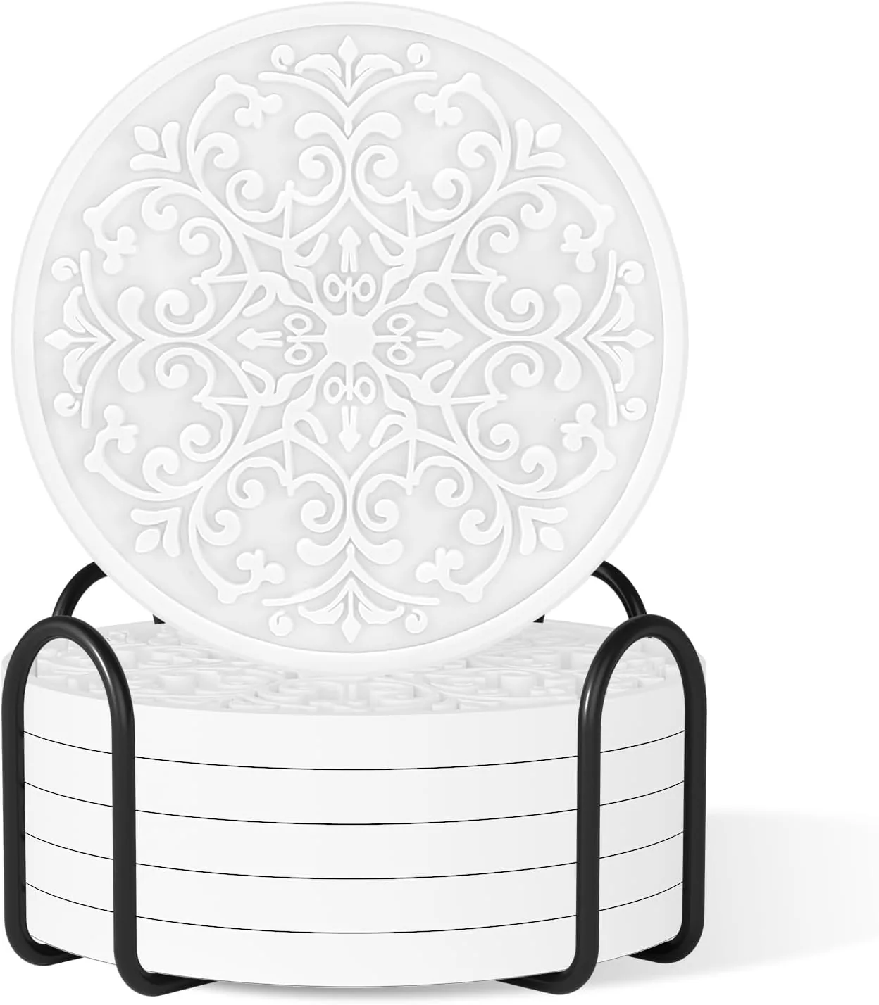 Juego de 6 posavasos para bebidas con soporte, tapetes de silicona antideslizantes para bebidas calientes y frías, color blanco
