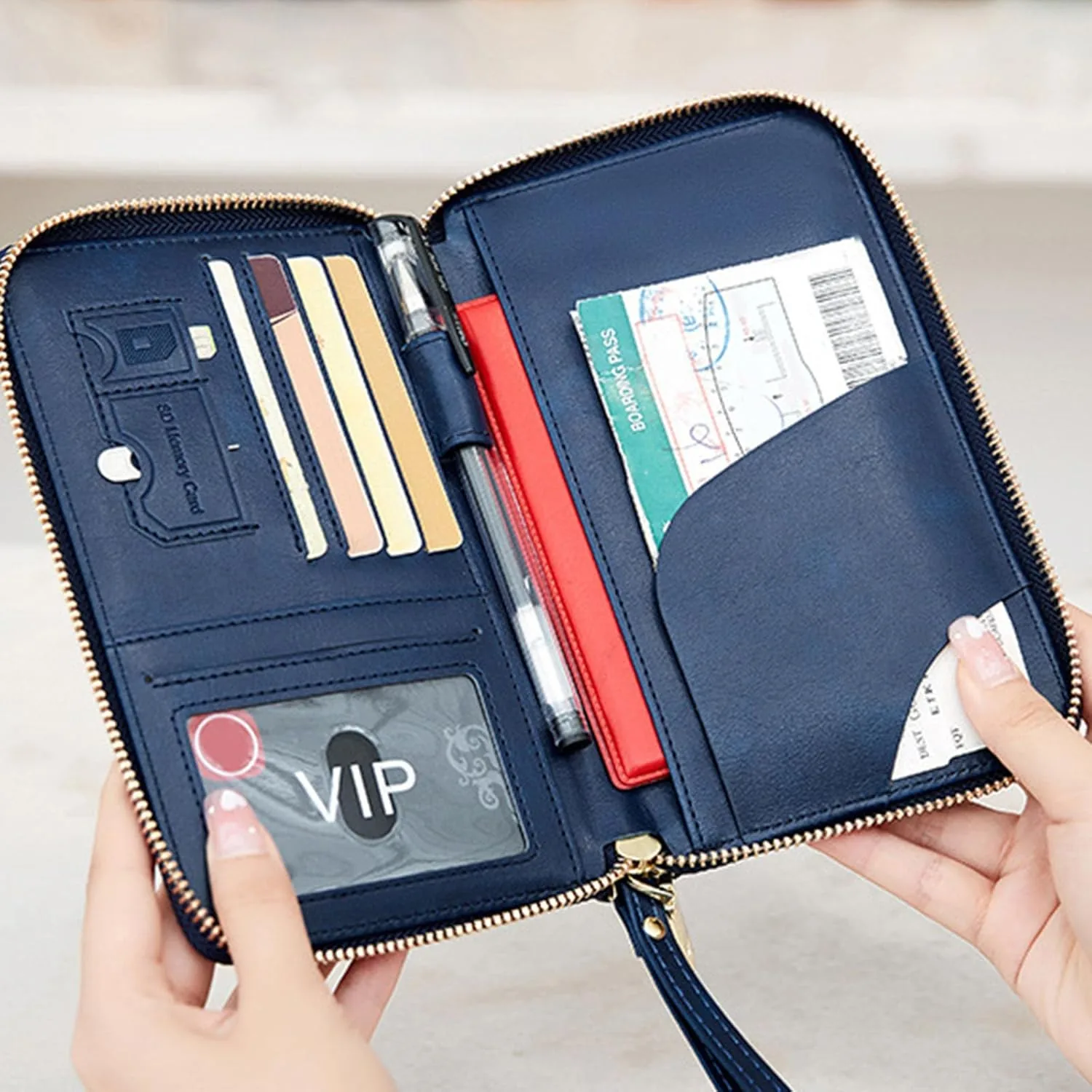 Porta pasaporte con cremallera